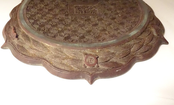 Paire Plats Laque Cinabre Chine Dragons Perle Signature Qianlong XIXème