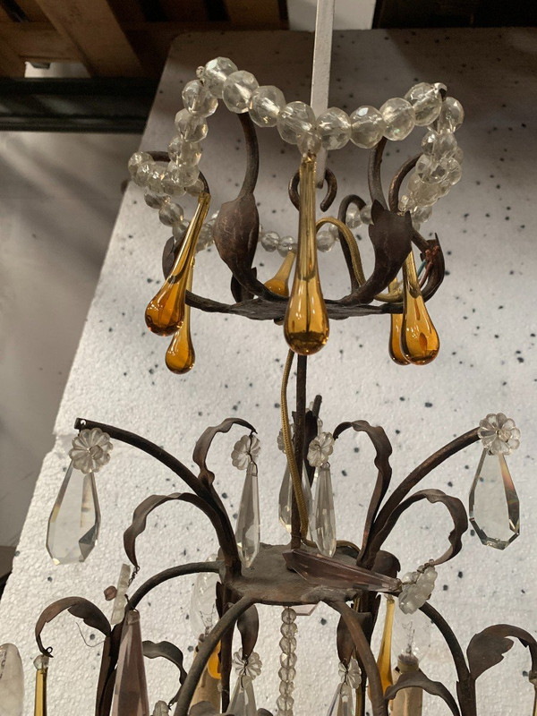 Käfig-Kronleuchter im Louis-XV-Stil mit Pendeloques und Wassertropfen, 20. Jahrhundert