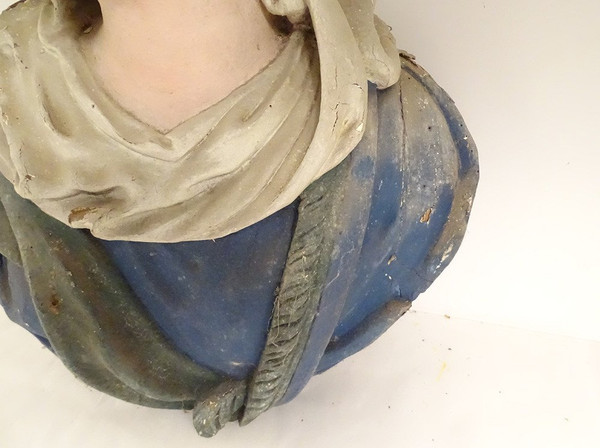 Statue Buste Sainte Marie-Madeleine Magdala Bois Polychrome XVIIIè Siècle