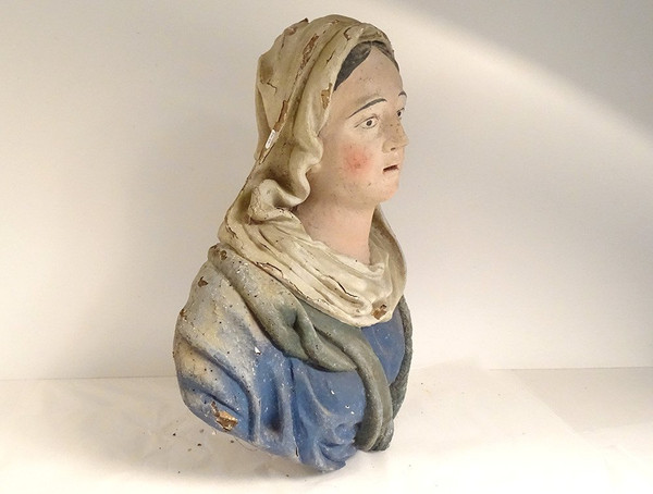 Statue Buste Sainte Marie-Madeleine Magdala Bois Polychrome XVIIIè Siècle