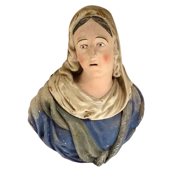 Statue Buste Sainte Marie-Madeleine Magdala Bois Polychrome XVIIIè Siècle