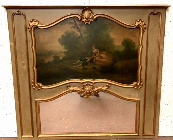 Louis XV Style Trumeau In Patinated And Gilded Wood XX Century