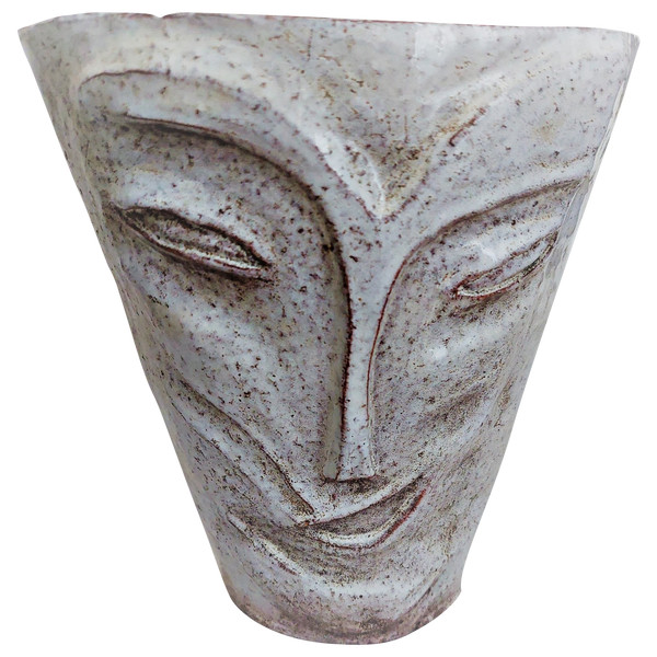 Vase tète visage vintage en céramique française par Sylvie Perin (circa 1950s)