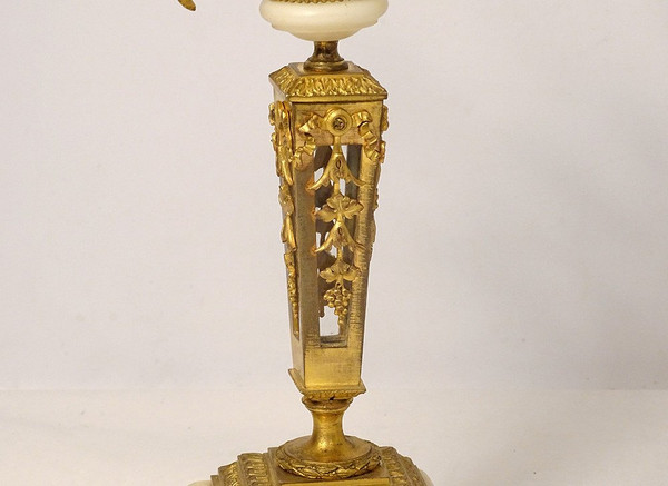 Pair of 2-light candlesticks Louis XVI Fleuri Bronze Doré Cristal Marbre XIXème