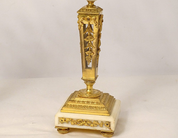 Pair of 2-light candlesticks Louis XVI Fleuri Bronze Doré Cristal Marbre XIXème