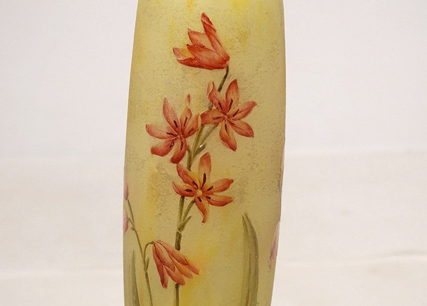 Vase Piedouche Pâte de Verre Daum Nancy Fleurs Lys Lis Art Nouveau 19th century