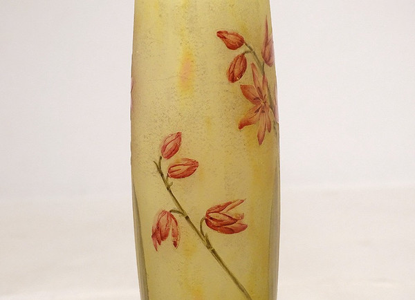 Vase Piedouche Pâte de Verre Daum Nancy Fleurs Lys Lis Art Nouveau 19th century