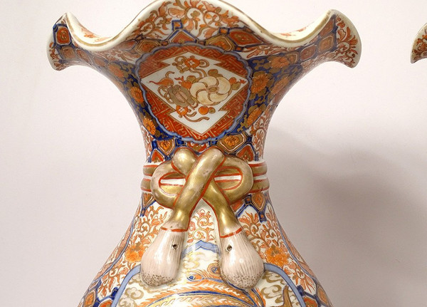Coppia di grandi vasi di porcellana Imari Giappone Drago Fenice Doratura XIX secolo