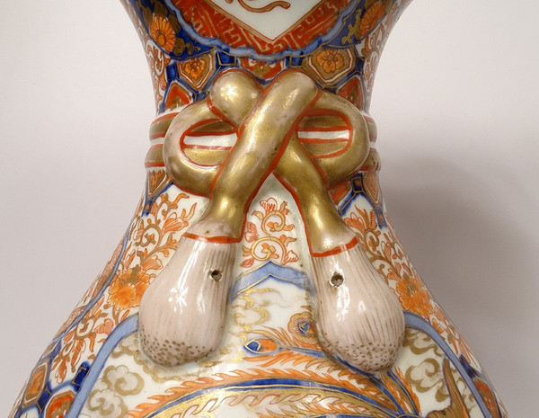 Coppia di grandi vasi di porcellana Imari Giappone Drago Fenice Doratura XIX secolo