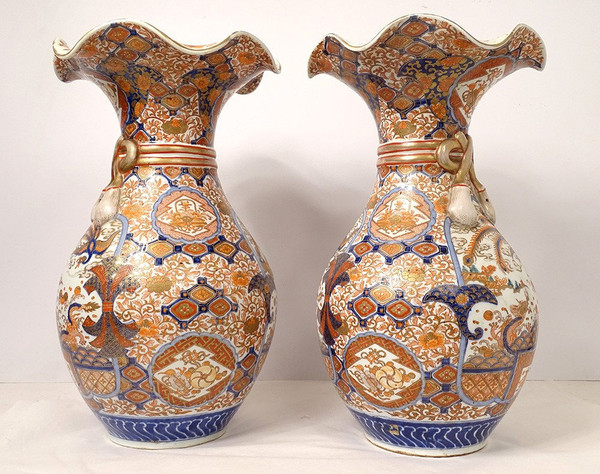 Coppia di grandi vasi di porcellana Imari Giappone Drago Fenice Doratura XIX secolo