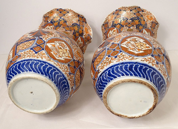 Coppia di grandi vasi di porcellana Imari Giappone Drago Fenice Doratura XIX secolo