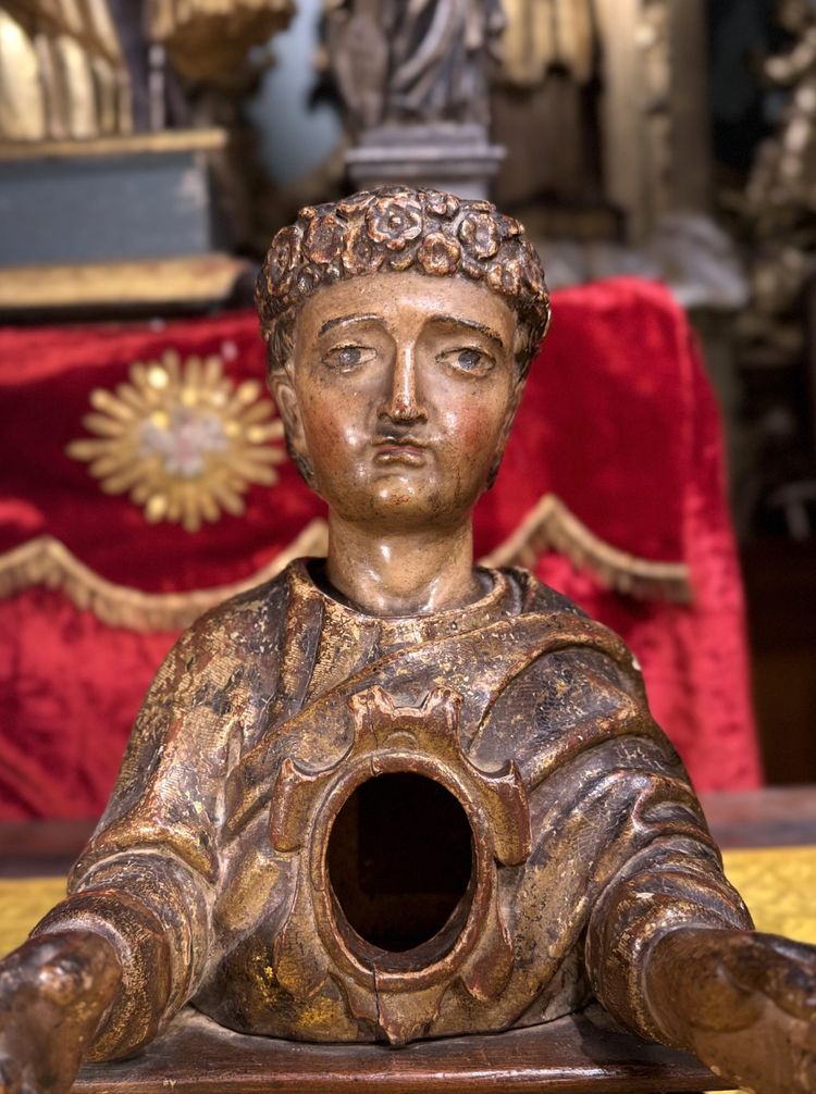 17th Century Spanish Wooden Reliquary Bust