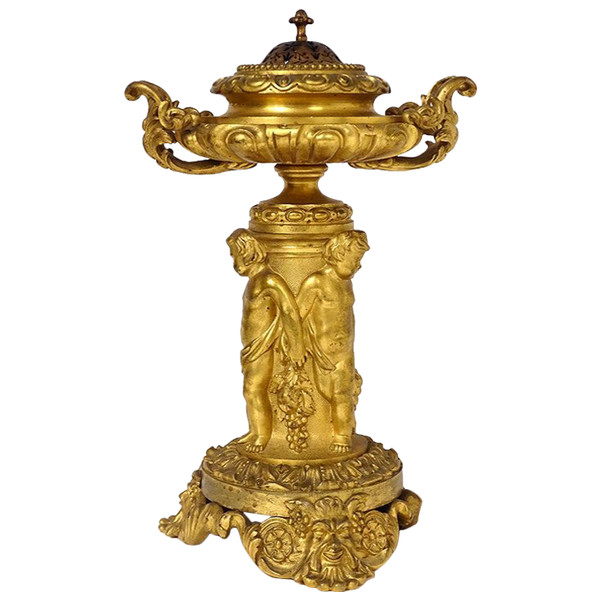 Großer Duftbrenner Bronze Vergoldet Victor Raulin Cherubinen Amore Faune XIX.