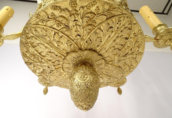 Empire 6-light gilt bronze chandelier Renommée Victoire Ailée Cygnes 19th century