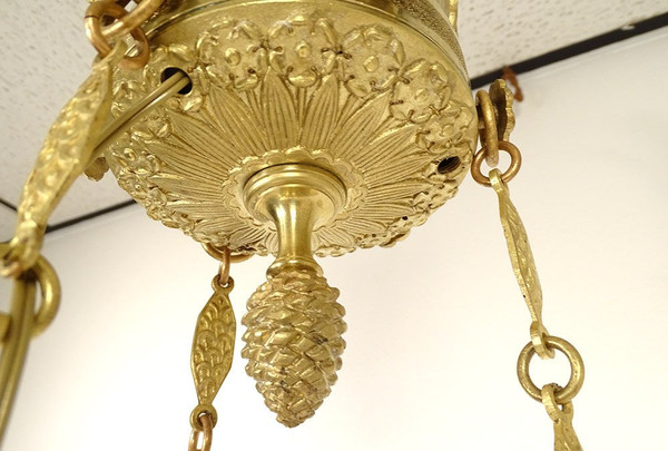 Empire 6-light gilt bronze chandelier Renommée Victoire Ailée Cygnes 19th century