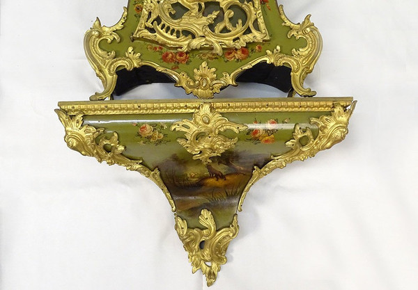 Großes dekoratives Kartell Louis XV Lack Martin Bronze vergoldet Vögel XIX.