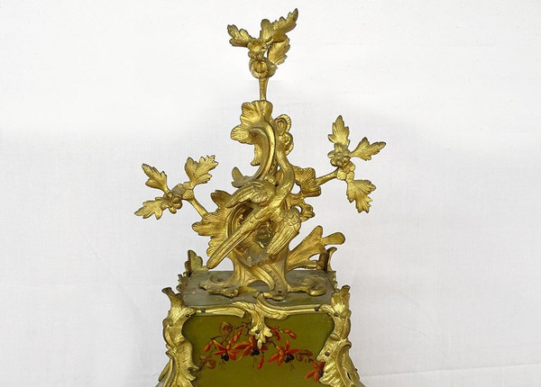 Großes dekoratives Kartell Louis XV Lack Martin Bronze vergoldet Vögel XIX.