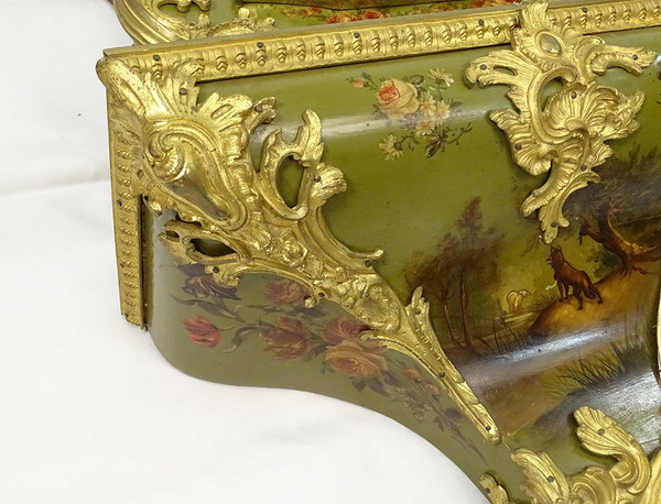 Großes dekoratives Kartell Louis XV Lack Martin Bronze vergoldet Vögel XIX.