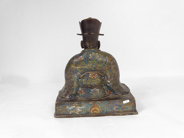 Scultura in bronzo con smalto cloisonné Saggio seduto Giappone XIX secolo