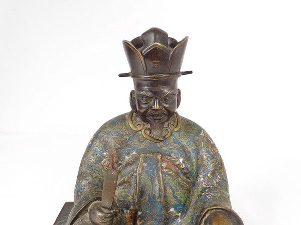 Scultura in bronzo con smalto cloisonné Saggio seduto Giappone XIX secolo