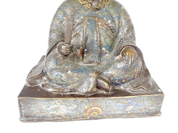 Scultura in bronzo con smalto cloisonné Saggio seduto Giappone XIX secolo