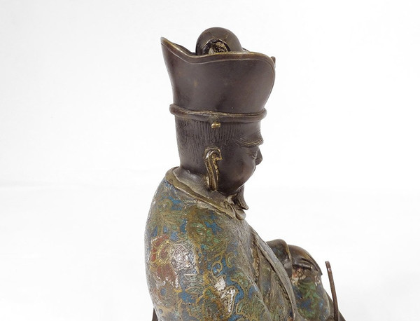 Scultura in bronzo con smalto cloisonné Saggio seduto Giappone XIX secolo