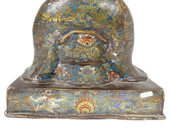 Scultura in bronzo con smalto cloisonné Saggio seduto Giappone XIX secolo