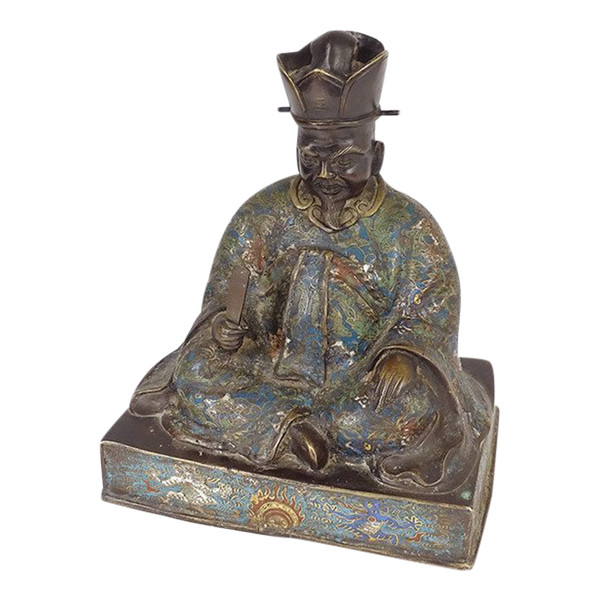 Scultura in bronzo con smalto cloisonné Saggio seduto Giappone XIX secolo