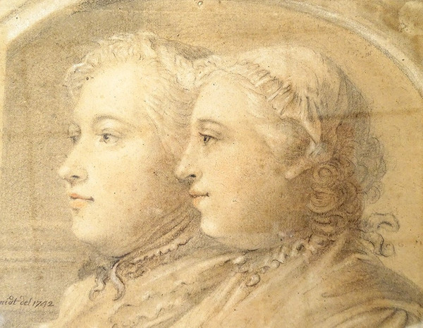 Dessin signé Georg Friedrich Schmidt portraits 1742 époque XVIIIè siècle