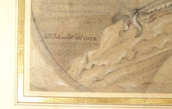 Dessin signé Georg Friedrich Schmidt portraits 1742 époque XVIIIè siècle