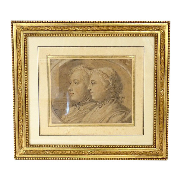 Dessin signé Georg Friedrich Schmidt portraits 1742 époque XVIIIè siècle
