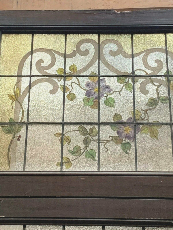 Door And Transom In Art Deco Stained Glass Early 20th Century Floral Decor