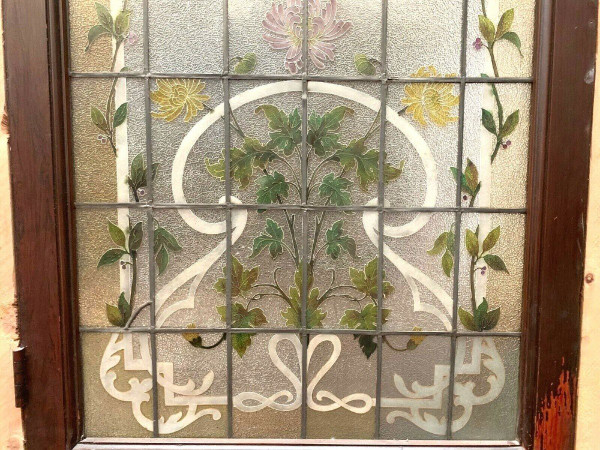 Door And Transom In Art Deco Stained Glass Early 20th Century Floral Decor