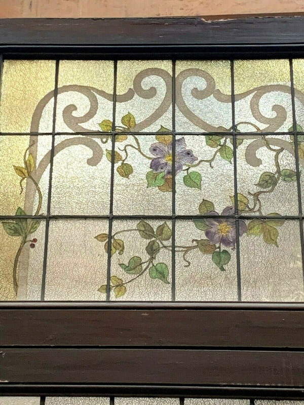 Door And Transom In Art Deco Stained Glass Early 20th Century Floral Decor