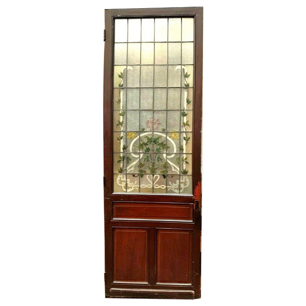 Door And Transom In Art Deco Stained Glass Early 20th Century Floral Decor