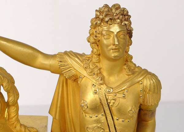 Pendel Bronze Allegorie Ludwig XIV Helm Krone Glaive I. Kaiserreich XIX.