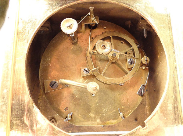 Pendulum Bronze Cherub Amour Mucisien Zither Globe I Empire XIXth