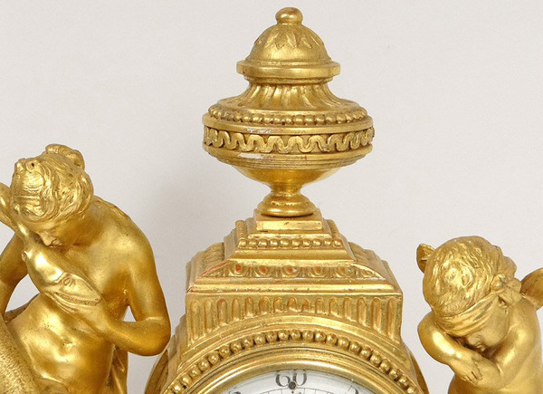 Pendulum Golden Wood Goddess Hygie Snake Cherub Eros Cupid Clock XVIII