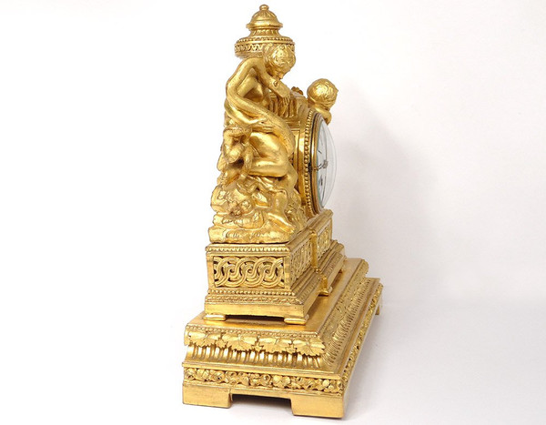 Pendulum Golden Wood Goddess Hygie Snake Cherub Eros Cupid Clock XVIII