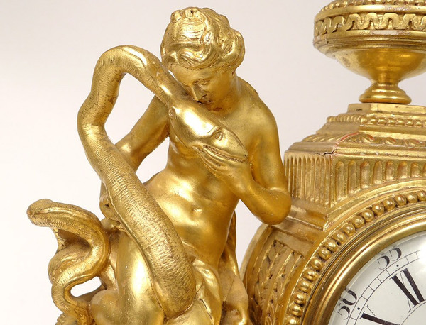 Pendulum Golden Wood Goddess Hygie Snake Cherub Eros Cupid Clock XVIII