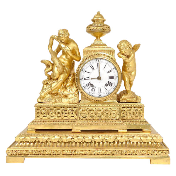 Pendulum Golden Wood Goddess Hygie Snake Cherub Eros Cupid Clock XVIII