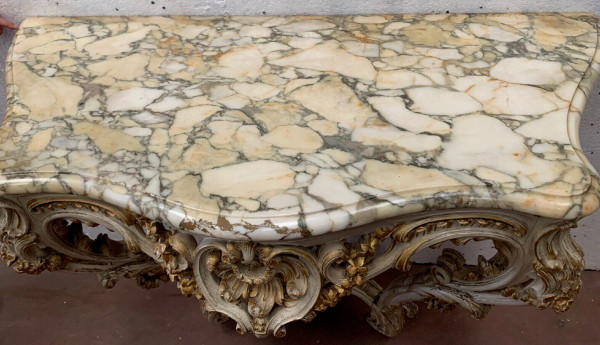 Louis XV Style Carved Console In Painted And Gilded Wood XX Century
