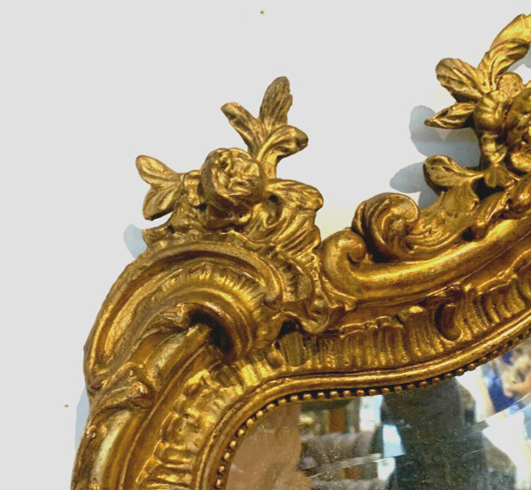 Miroir Rocaille De Style Louis XV En Bois Et Stuc Doré XX Siècle