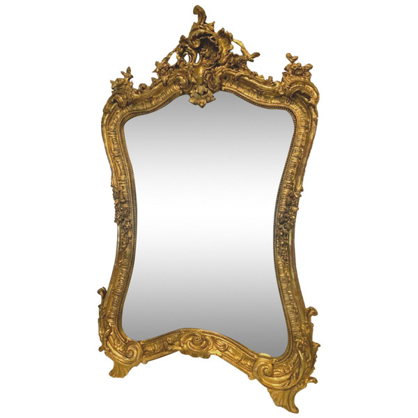 Miroir Rocaille De Style Louis XV En Bois Et Stuc Doré XX Siècle