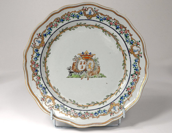 5 Assiettes 1 Plat Compagnie Indes Armoirié Visdelou Bonamour Qianlong 18è