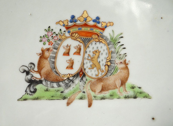 5 Assiettes 1 Plat Compagnie Indes Armoirié Visdelou Bonamour Qianlong 18è