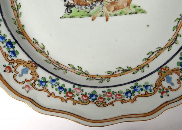 5 Assiettes 1 Plat Compagnie Indes Armoirié Visdelou Bonamour Qianlong 18è