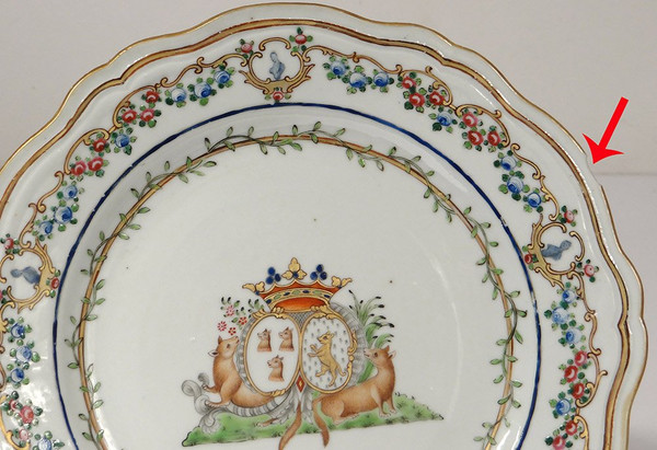 5 Assiettes 1 Plat Compagnie Indes Armoirié Visdelou Bonamour Qianlong 18è