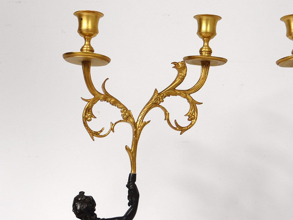 Coppia Candelabri 2 Luci Bronzo Marmo Carrara Antico Donna Aquila Settecento