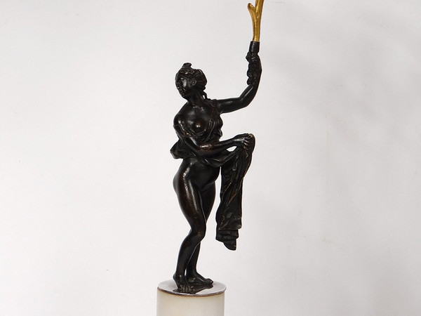Coppia Candelabri 2 Luci Bronzo Marmo Carrara Antico Donna Aquila Settecento
